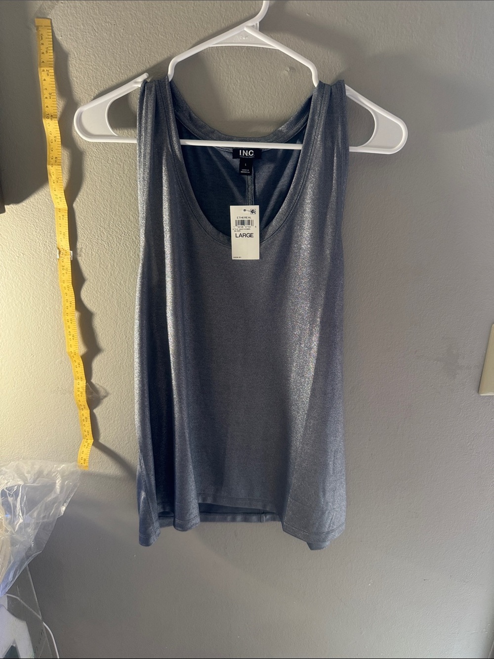 INC International Concepts Shimmery Charcoal Scoop Neck Tank